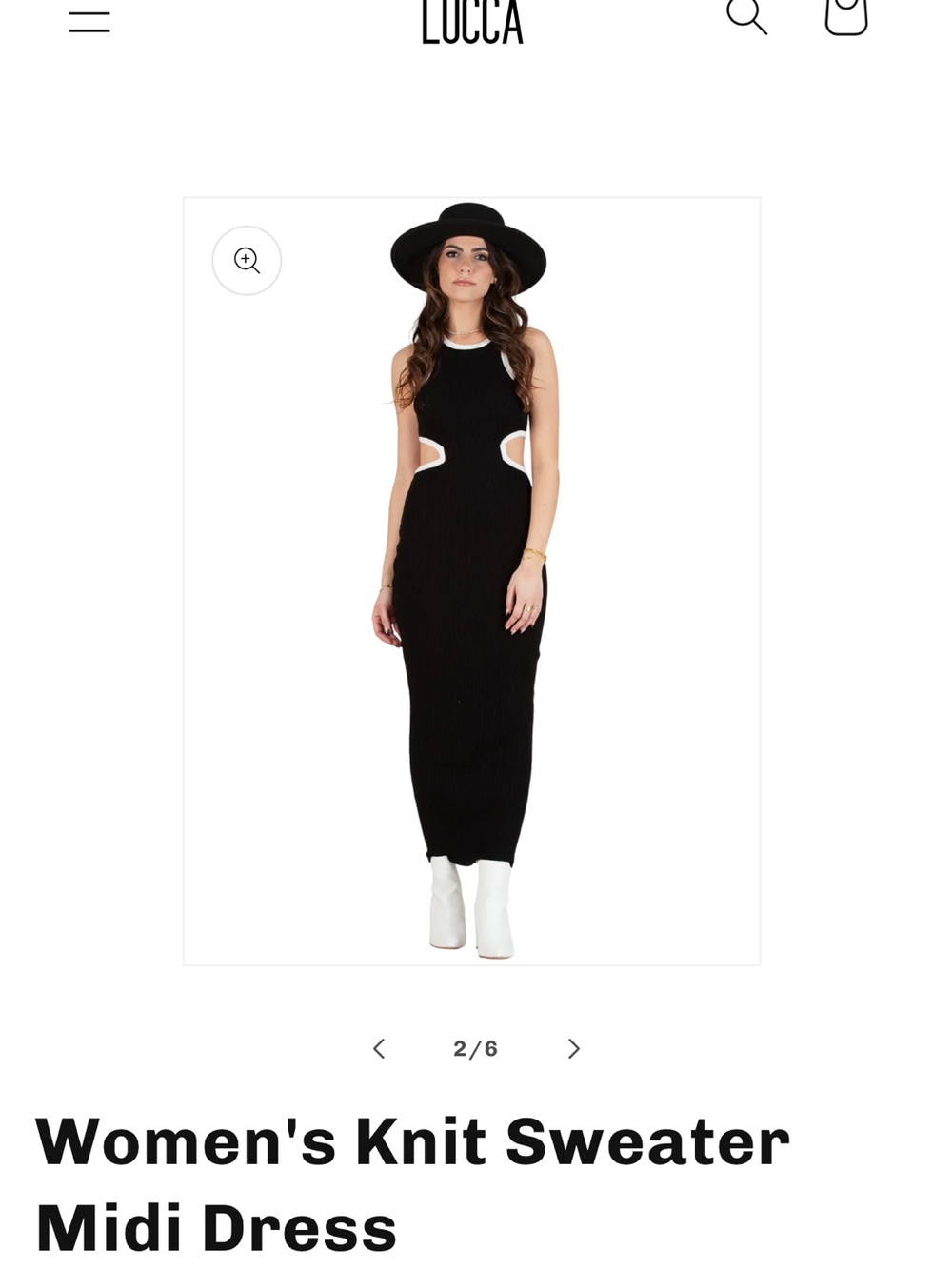 Lucca Couture Black Maxi Knit Dress with White Trim Cutouts